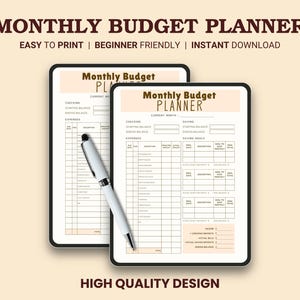 Printable Monthly Budget Planner PDF | Personal Finance & Expense Tracker | Simple Budget Sheet Template