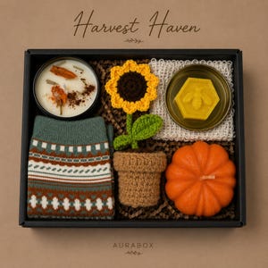 Thanksgiving gift box for women, fall spa gift basket, cozy autumn self care package, pumpkin candle gift set, hostess gift for Thanksgiving dinner, hygge gift box, seasonal relaxation basket, honey soap gift, sunflower crochet decor, cozy socks gift, comfort care package, autumn birthday gift, gift for mom, gift for sister, thinking of you gift, luxury fall gift basket, ready to gift, next day shipping