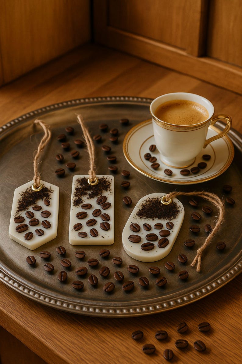 Coffee lover gift box featuring a handmade coffee scented candle and coffee inspired soap arranged in a cozy coffee themed gift box. This handmade coffee gift box is designed for coffee lovers and works as a unique coffee themed gift for birthdays, thank you gifts, or everyday gifting. A cozy coffee lover gift box ready to gift.