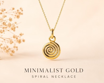 Collar espiral de oro, colgante espiral, joyería minimalista de oro, símbolo espiral celta, regalo para ella, regalo de cumpleaños, joyería para el día a día.