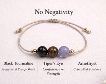 Protection Crystal Bracelet No Negativity Bracelet Black Tourmaline Tiger Eye Amethyst Bracelet Energy Bracelet Anxiety Relief Jewelry
