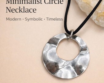 Silver Oval Necklace Minimalist Pendant Necklace Geometric Statement Necklace Modern Jewelry Gift for Her
