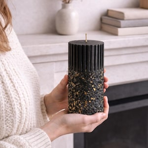 Black Sculptural Pillar Object Handmade Wax Art Modern Balance Design Decor Gift