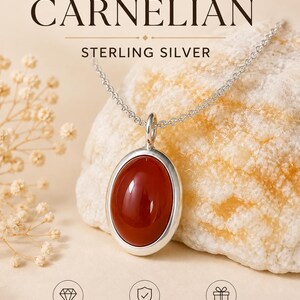 Sterling Silber Karneol Halskette, Roter Edelstein Anhänger, Karneol Kordel Halskette, Schutz Amulett, Geschenk für Sie