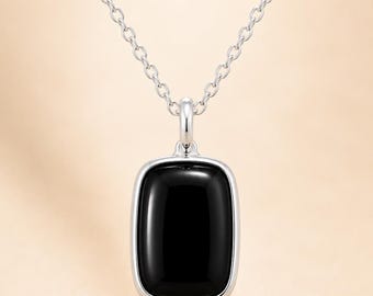 Sterling Silver Black Onyx Necklace, Unisex Black Onyx Pendant, Minimalist Black Gemstone Jewelry, Birthday Gift for Him, Gift for Her