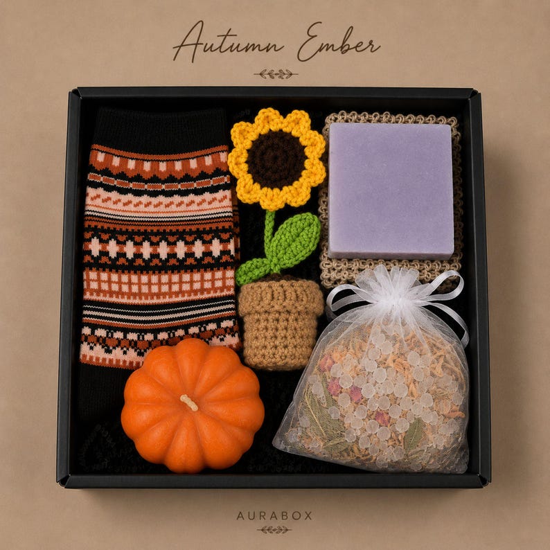 Thanksgiving gift box for women, fall spa gift basket, cozy autumn self care package, pumpkin candle gift set, hostess gift for Thanksgiving dinner, hygge gift box, seasonal relaxation basket, honey soap gift, sunflower crochet decor, cozy socks gift, comfort care package, autumn birthday gift, gift for mom, gift for sister, thinking of you gift, luxury fall gift basket, ready to gift, next day shipping