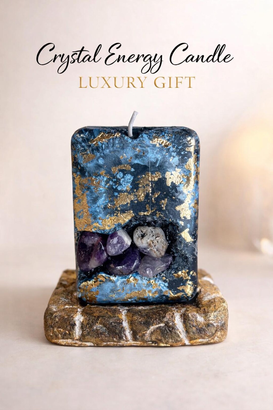 Golden Aura Amethyst Candle, Luxury Crystal Candle Gift, Healing Decor ...