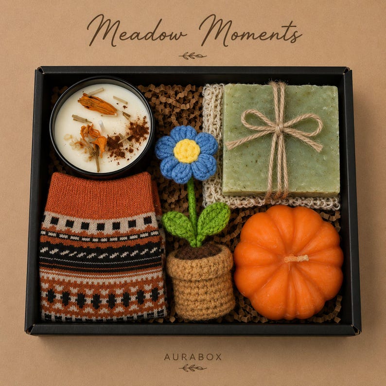Thanksgiving gift box for women, fall spa gift basket, cozy autumn self care package, pumpkin candle gift set, hostess gift for Thanksgiving dinner, hygge gift box, seasonal relaxation basket, honey soap gift, sunflower crochet decor, cozy socks gift, comfort care package, autumn birthday gift, gift for mom, gift for sister, thinking of you gift, luxury fall gift basket, ready to gift, next day shipping