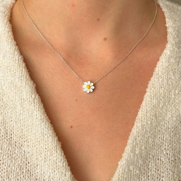 925 Silber Gänseblümchen Halskette mit Anhänger, Blumen Kette, kleine Geschenke für Sie, Silber Schmuck, minimalistischer Sommer Schmuck