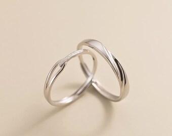 Minimalistische koppelring gemaakt van 925 zilver, verstelbare zilveren ring, sieradencadeau voor hem en haar, ringcadeau vriendin Valentijnsdag
