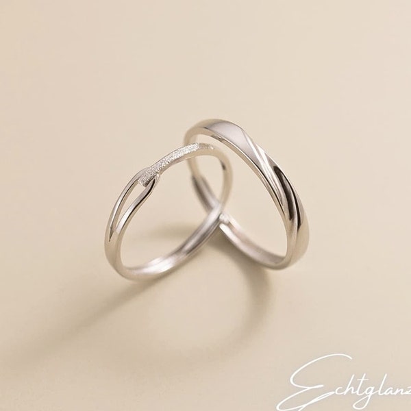 Minimalistischer Paar Ring aus 925 Silber, Verstellbarer Silber Ring, Schmuck Geschenk für Sie und Ihn, Ring Geschenk Freundin Valentinstag