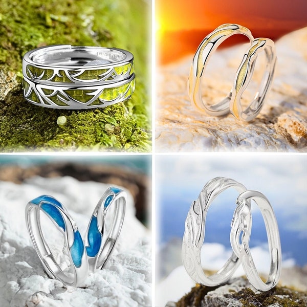 Sternzeichen Ringe für Paare aus 925 Silber, Versprechens-Ring für Paare Geschenk, Elemente Ringe, Silber Paar Schmuck Geschenke Set