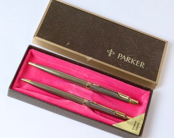 Parker 75 Sterling Vermeil Pen - Ballpoint & Pencil Set, USA Made With Box