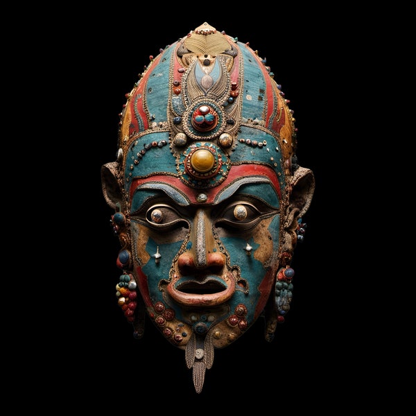 Karma Tara Dharmi  #94 - Digitally crafted “Buddhist” shamanistic ritual mask, 5 High resolution JPGs, 1 PNG - Transparent (Mask Only).