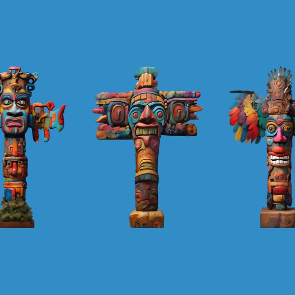 Hawaa Hoots - Thunderbird #185 - Digitally crafted “Haida” shamanistic totems, 4 High resolution JPGs, 1 PNG - Transparent (Totems Only).