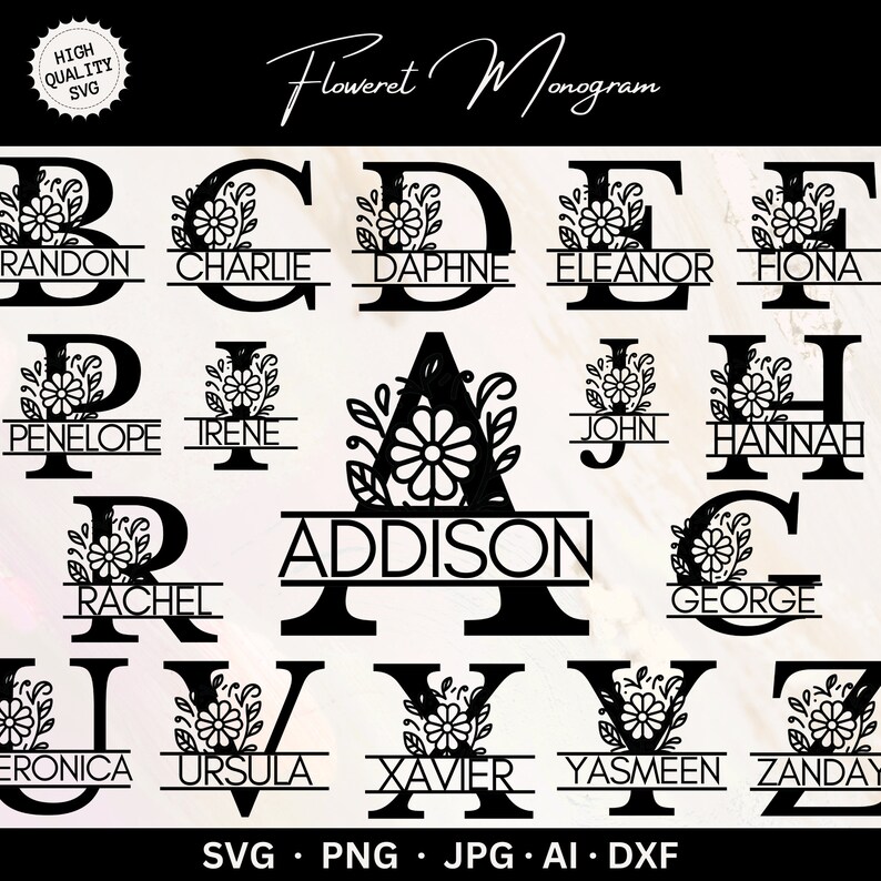 Floweret Monogram Alphabet SVG: Wedding Floral Letters (digital ...