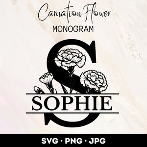 Pacote de arquivos SVG de letras de monograma de flor de cravo, conjunto de SVG de alfabeto de flores, cravo PNG, design de monograma, pacote de 26, download instantâneo