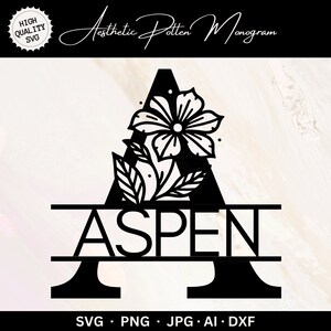 Archivos SVG de monograma de polen estético, monograma de polen dividido PNG, archivos JPG de monograma de flores clásicos, paquete de 26, descarga instantánea