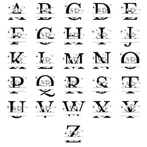 Conjunto de archivos SVG de monograma de letras divididas, archivos PNG florales de tulipán, imágenes prediseñadas de monograma del alfabeto, gráfico de letras florales, paquete de 26, descarga instantánea