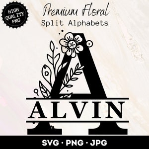 Paquete de archivos SVG de letras de monograma floral, conjunto SVG de letras divididas, monograma de ramo PNG, diseño de monograma floral, paquete de 26, descarga instantánea