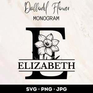 Paquete de archivos SVG de monograma de narciso, alfabeto de ramo SVG, paquete PNG de letra de narciso, monograma de diseño de alfabeto, paquete de 26, descarga instantánea