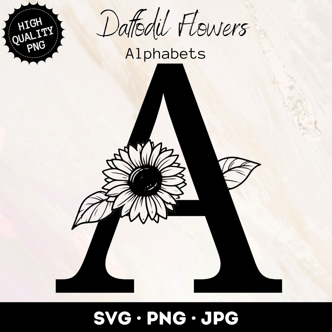 Minimal Sunflower Alphabet SVG Files Set, Wedding Monogram PNG Set ...