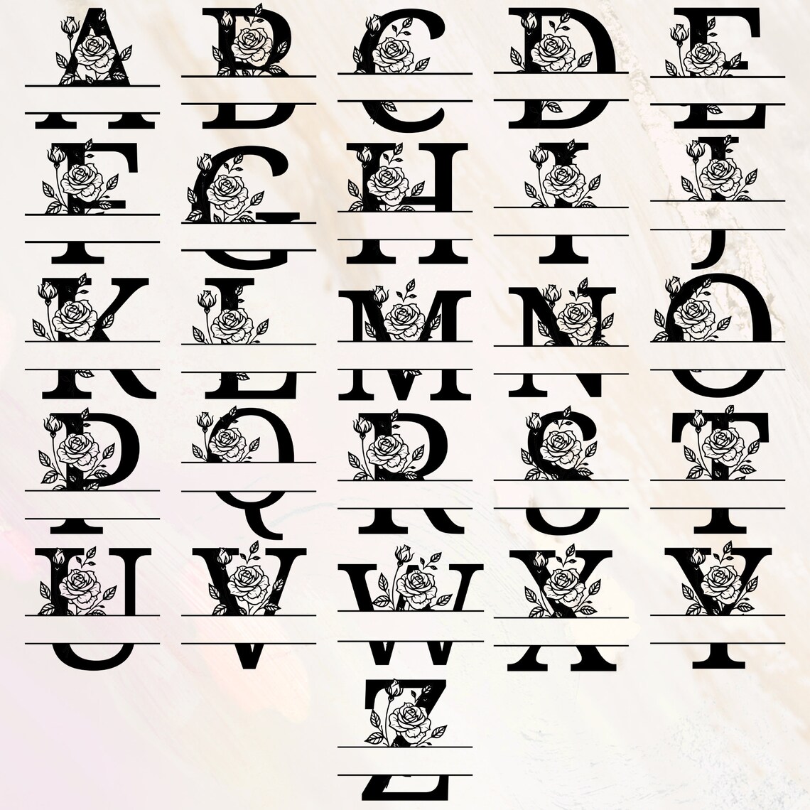 Rose Monogram Split Alphabet SVG: Floral Letters Clipart (instant ...