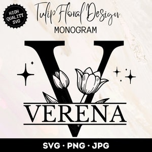 Archivos SVG de monograma floral de tulipán clásico, SVG de letra derramada, conjunto PNG de monograma de boda, diseño de monograma de tulipán, paquete de 26, descarga instantánea