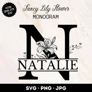 Arquivos SVG de monograma derramado floral de lírio extravagante, alfabeto derramado SVG, conjunto de letras de casamento PNG, design de monograma de lírio, pacote de 26, download instantâneo