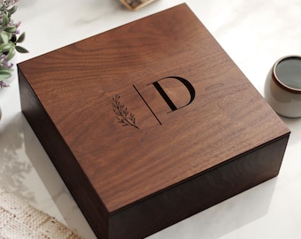 Personalized Walnut Wedding Keepsake Box, Engraved Heirloom Memory Box