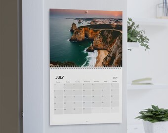 Calendar, 2024 Travel Calendar, Sights, Monthly Calendar, Travel Wall Calendar, Illustrated 12 Month Calendar, Wall Decor