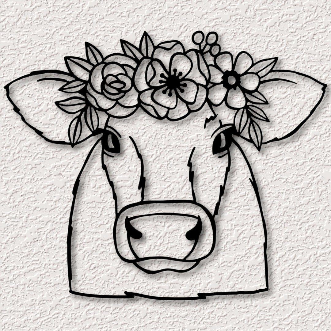 Dairy Cow Wall Art Cow Wall Decor Cow With Sunflower Cow Print Etsy