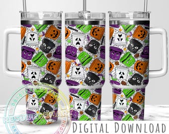 Halloween Trick or Treat 40oz Tumbler Wrap Design,  spooky horror retro candy pails buckets sublimation 40 ounce stanley cup