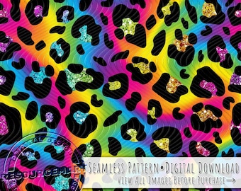 90's Glitter Leopard Muster, Sommer- oder Sublimationsmuster, Stoffdruck auf Stoff, Retro, Gepard, Gepard, digitales Papier, bunter Ombre-Druck
