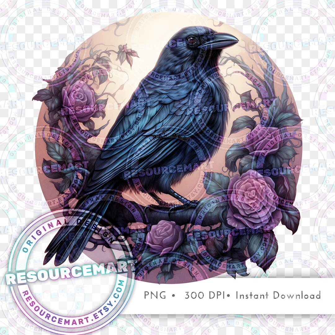 Raven & Roses PNG Graphic File, Goth T-shirt Tee Design, Printable ...