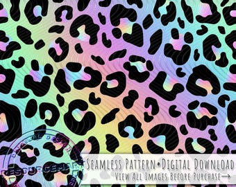 Motivo leopardato pastello senza cuciture, design a sublimazione, stampa estiva, carta digitale con macchie di ghepardo in stile anni '80 e '90, png sfumato colorato iridescente