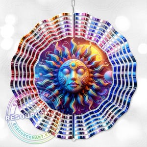 3d Celestial Wind Spinner Sublimation Design, digital download, 10 inch png, celestial sun colorful astrology outdoor garden yard decor