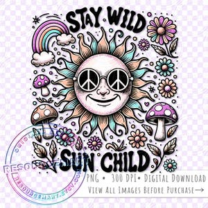 Bleib Wild Sun Child PNG Grafikdatei, Retro Vintage Sommer T-Shirt Tee Design, Sublimationslibbey Glasdosenbecher, bunte Diy Tote Bag