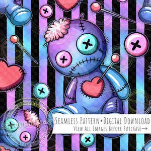 Pastel Voodoo Doll Seamless Pattern, Tileable Digital Paper for Fabric & Crafts, Goth Witchy Spell Seamless File