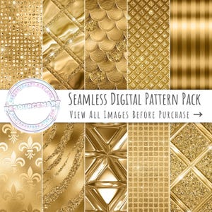 Luxury Glam Digital Paper, gold scrapbook paper printable seamless pattern glitter background texture metallic print on demand commercial