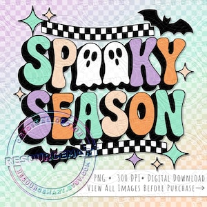 Design PNG de temporada assustadora retrô para camiseta de sublimação, gráfico de bolsa de Halloween, copo de vidro de outono, vibrações assustadoras