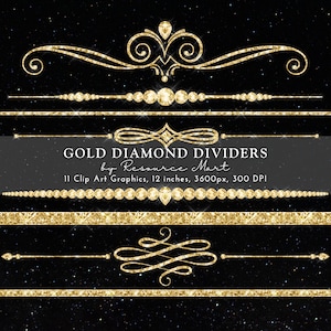 Divisores de diamante de ouro Clipart PNG transparente luxe luxo glam bling separador fronteira convite marketing site gráficos de mídia social