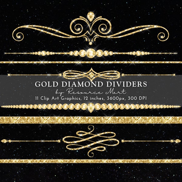 Gold Diamond Dividers Clipart Transparent PNG luxe luxury glam bling separator border invitation marketing website social media graphics