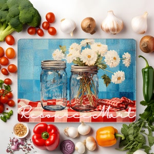 Bocaux de conserve de style ferme rétro et planche à découper en verre fleurs sauvages, design par sublimation, grand modèle de cuisine country kitsch vintage png thumbnail