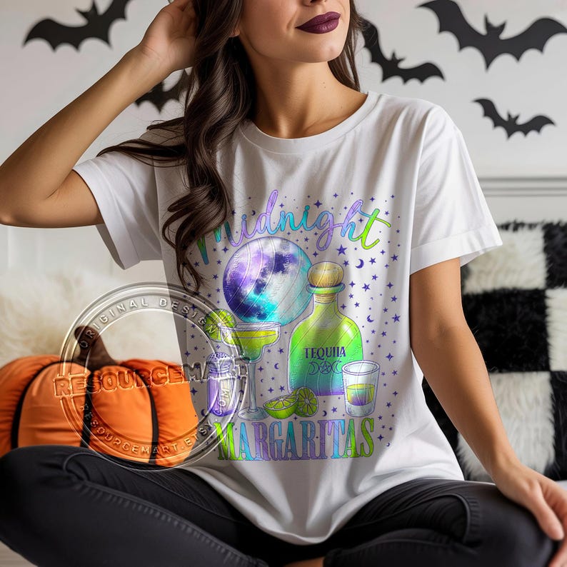 Midnight Margaritas PNG Graphic File, Practical Magic t-shirt sweatshirt design, Halloween spooky season tote bag, witchy glass can design image 4