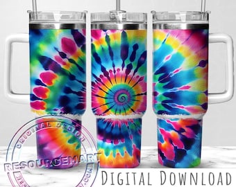 40oz Tie Dye Tumbler Wrap Sublimation Design, 40 uncji szablon kubka Stanley Quencher, 40 uncji retro 70s psychodeliczny akwarelowy lato png