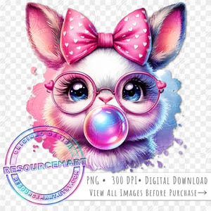 Easter Bunny PNG Sublimation File, pastel bubble gum rabbit t-shirt tee design element, watercolor easter tote bag, glass can clip art
