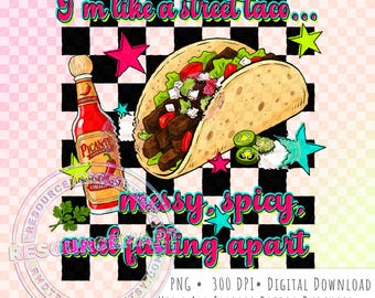 I'm Like a Street Taco PNG Design for sublimation t-shirt tee shirt, funny food shirt design on retro checker background, tote bag graphic