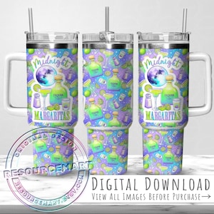 Midnight Margaritas 40oz Becher-Design, Practical Magic Halloween 40 oz Stanley Becher Sublimations-PNG, pastellfarbener gruseliger Henkelbecher