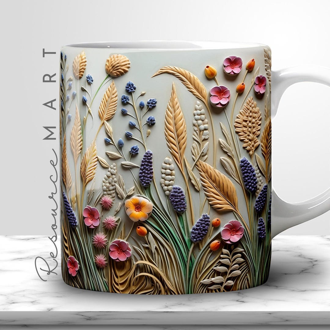 3D Wildflowers Mug Wrap Design, 11oz 12 Oz & 15 Ounce Sublimation ...